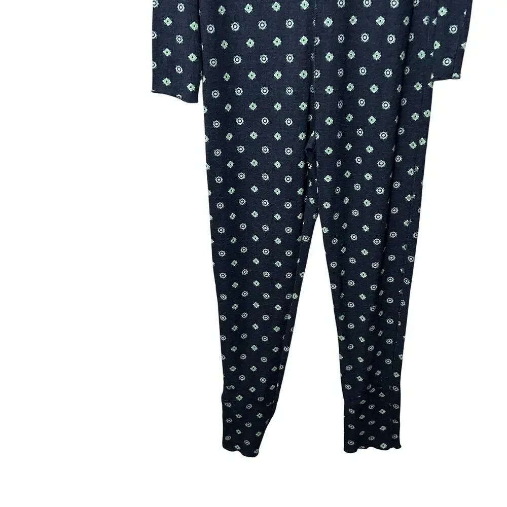 NEW Free People Home Alone Long John Deep Navy Med Comfy Cozy Lounge Ruffle Hem